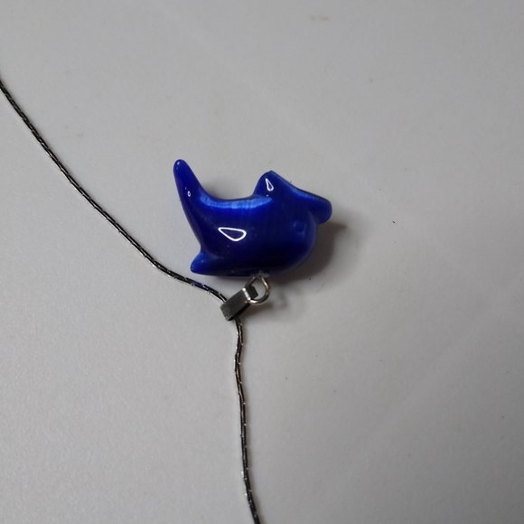Glass Blue Dolphin Pendant Necklace 15.5 Inches - Picture 8 of 16